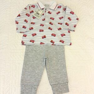 NWT Kissy Kissy Boys Firetruck Pant & Top Set 6-9m